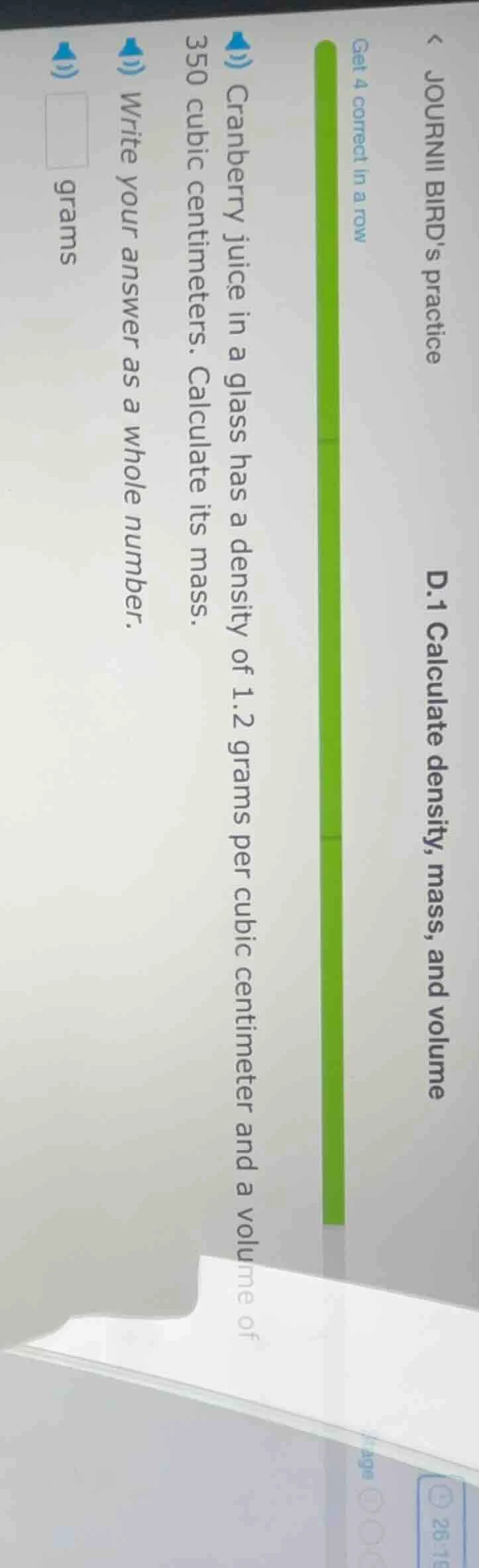 journii birds practice d.1 calculate density, mass, and volume get 4 co…