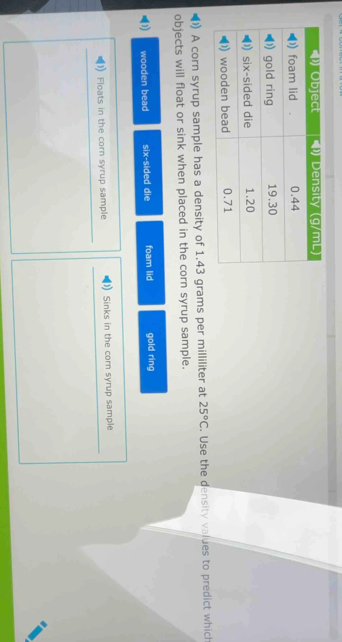 a corn syrup sample has a density of 1.43 grams per milliliter at 25°c.…