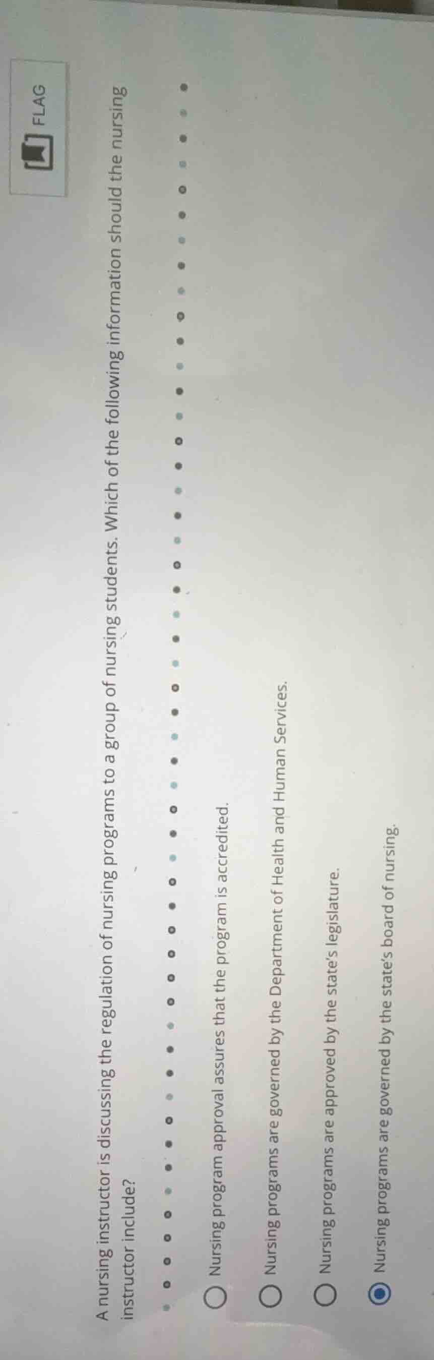 a nursing instructor is discussing the regulation of nursing programs t…