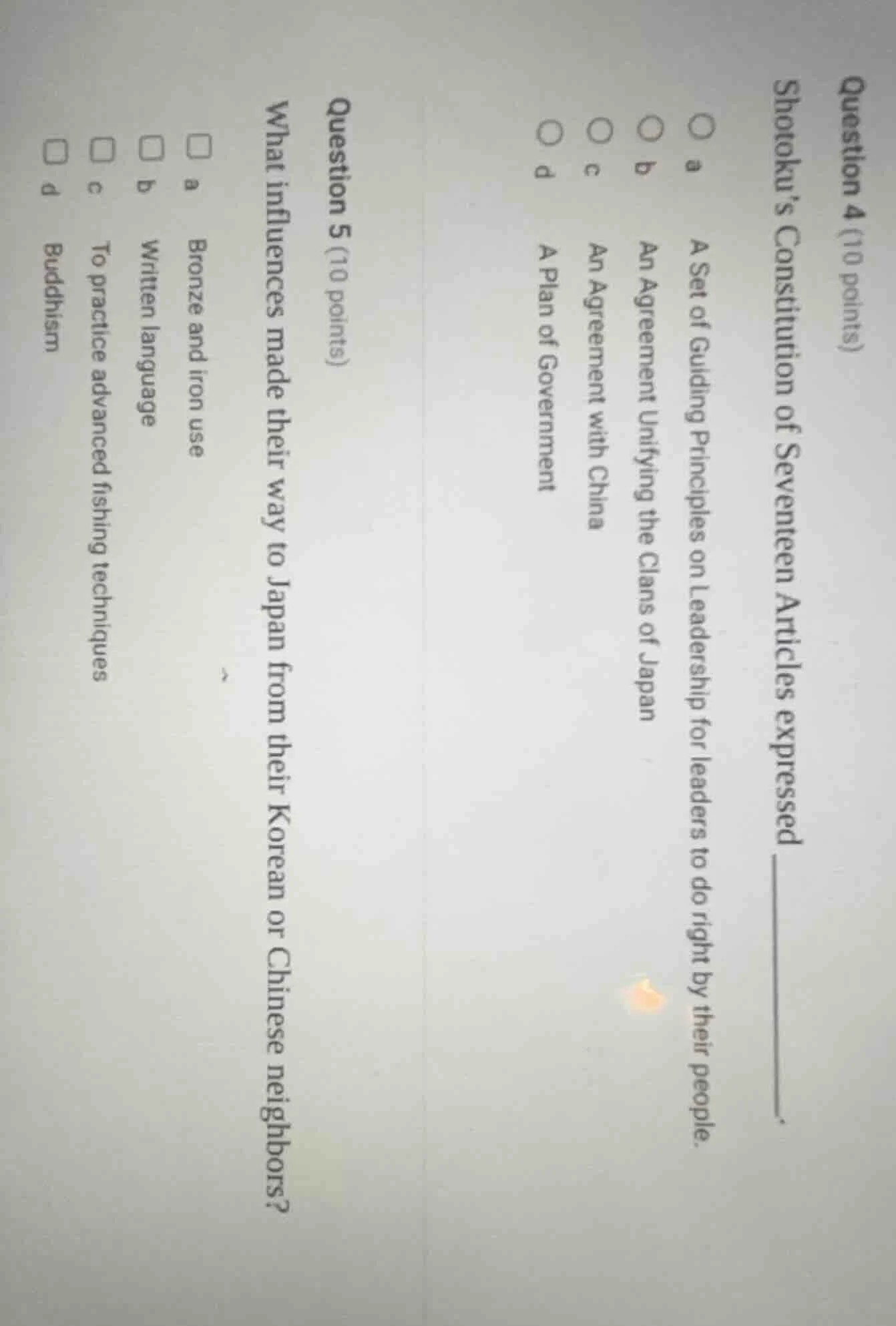 question 4 (10 points)shotokus constitution of seventeen articles expre…