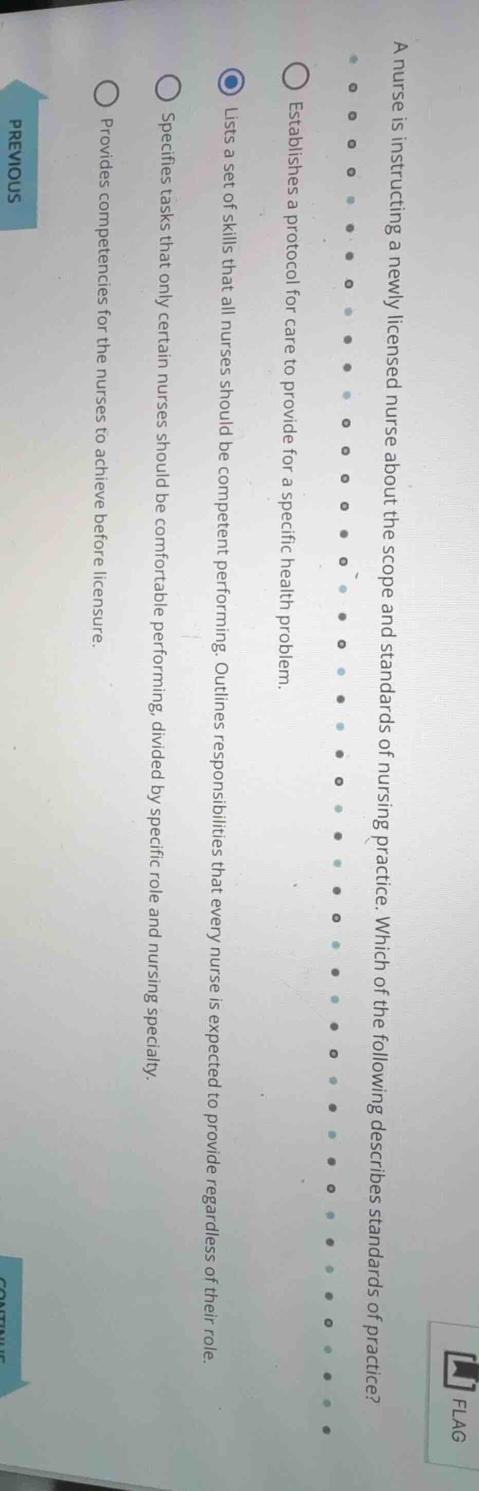 a nurse is instructing a newly licensed nurse about the scope and stand…