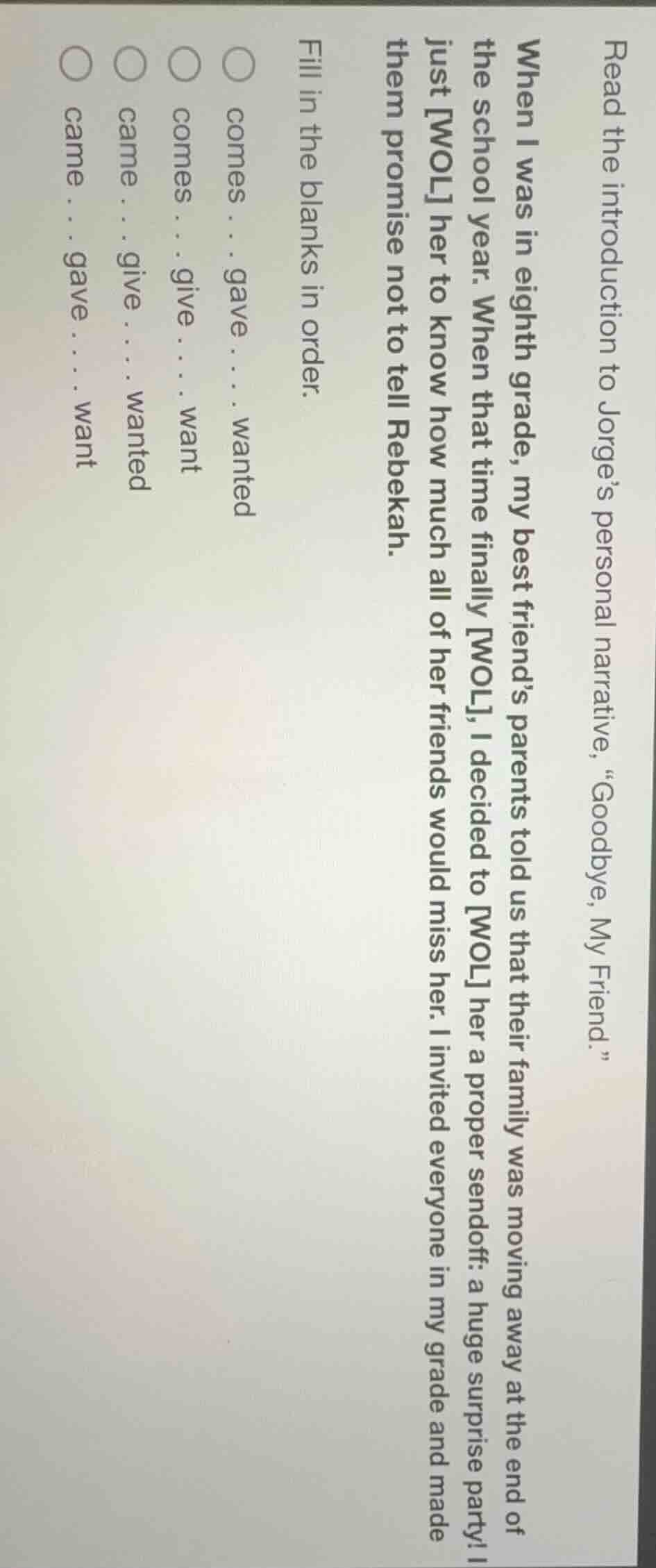 read the introduction to jorges personal narrative, \goodbye, my friend…