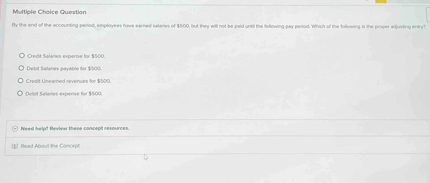 multiple choice question by the end of the accounting period, employees…