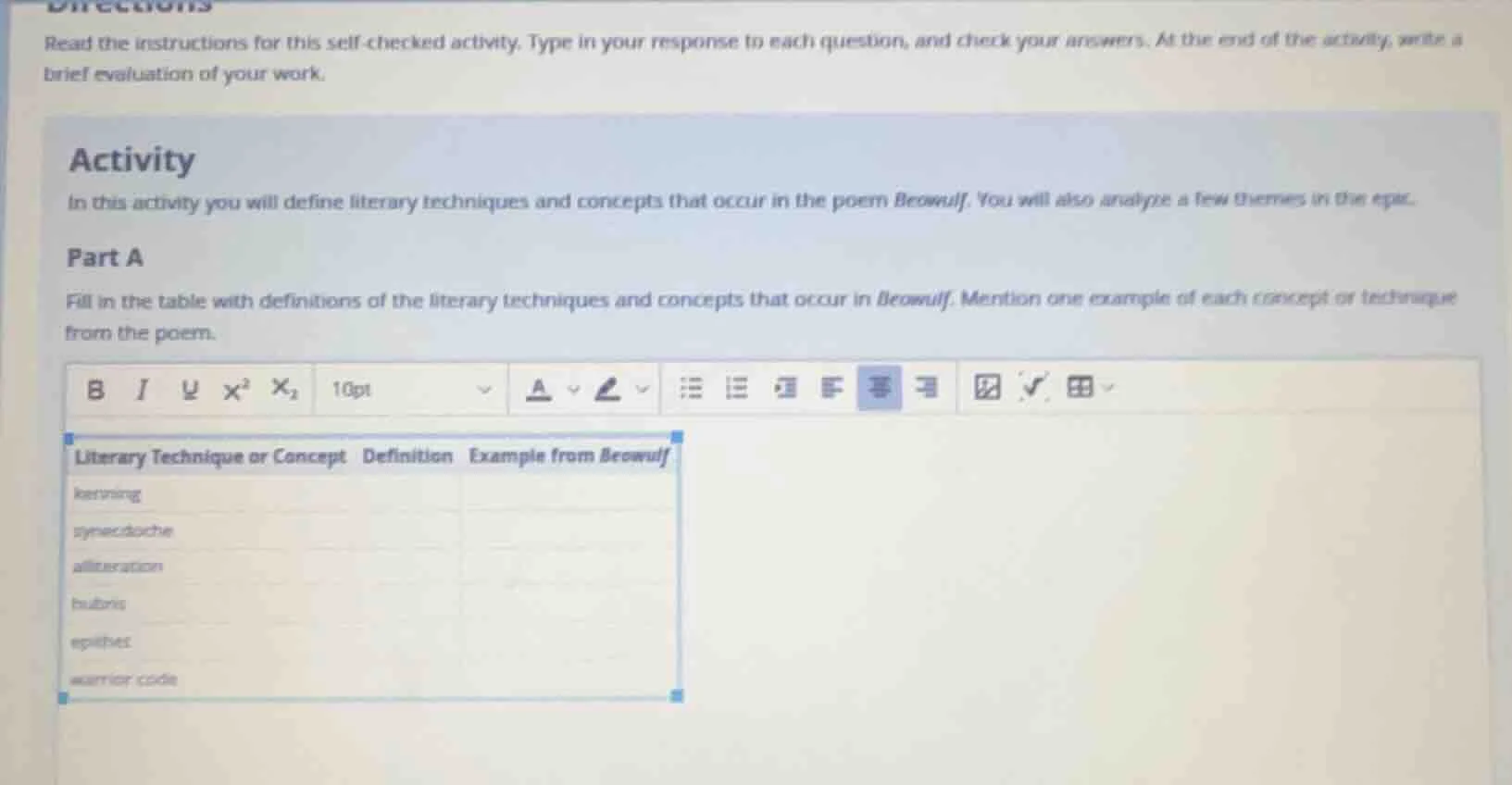 directions read the instructions for this self-checked activity. type i…