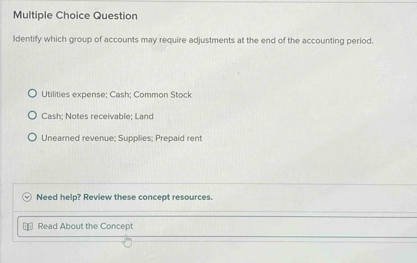 multiple choice question identify which group of accounts may require a…
