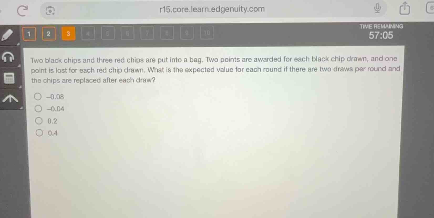 two black chips and three red chips are put into a bag. two points are …