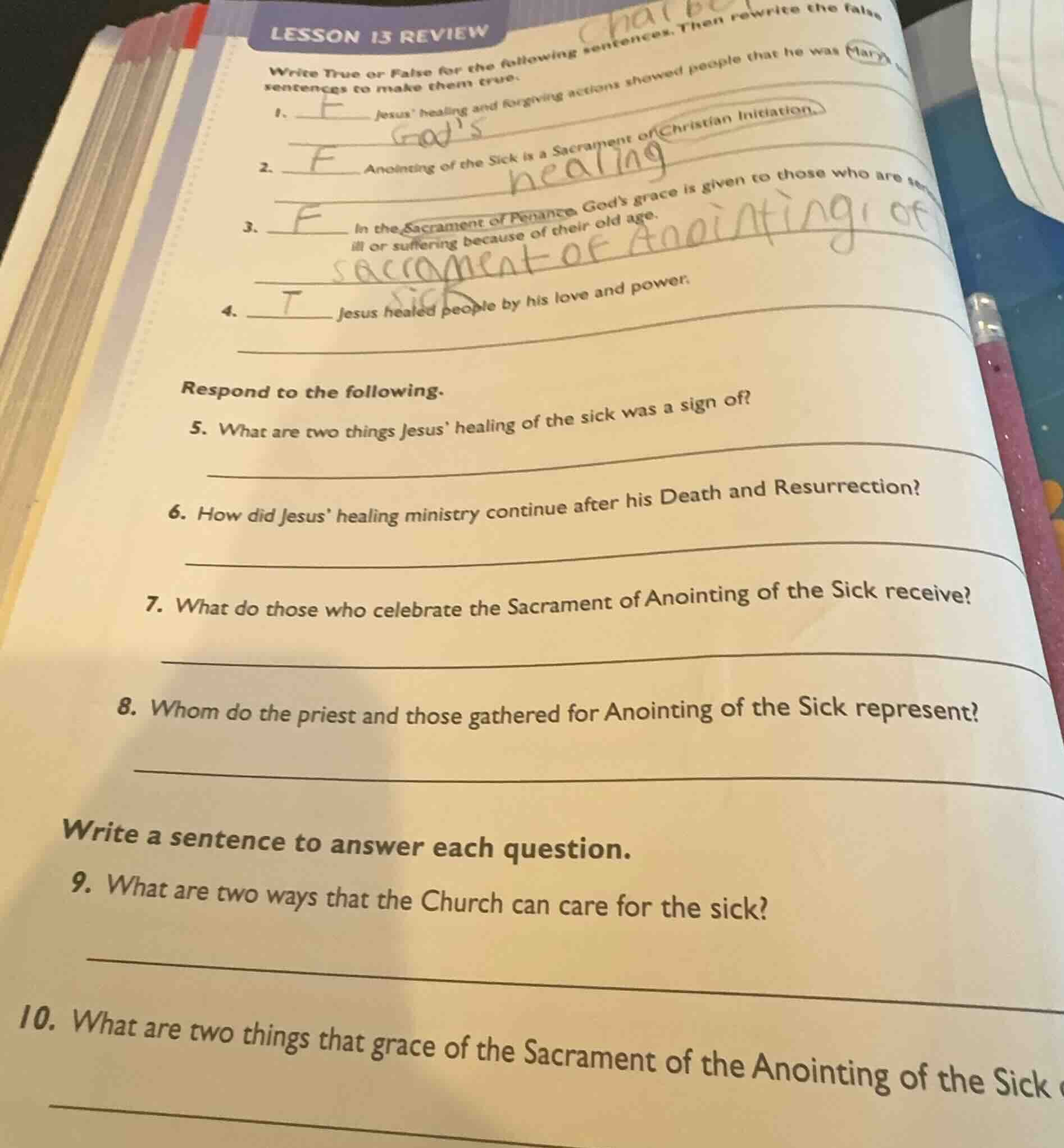 lesson 13 review write true or false for the following sentences. then …