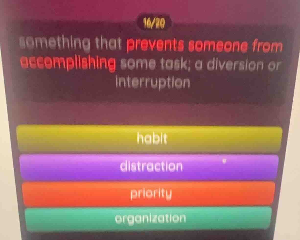 16/20 something that prevents someone from accomplishing some task; a d…