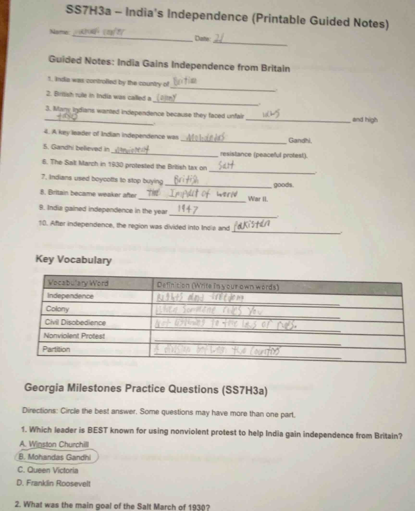 ss7h3a – indias independence (printable guided notes)name: date: guided…
