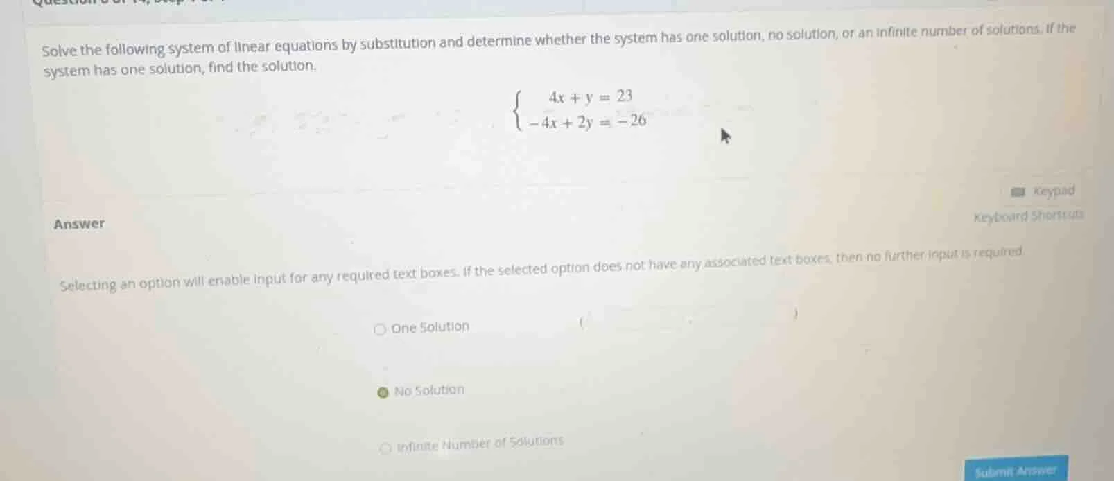 solve the following system of linear equations by substitution and dete…