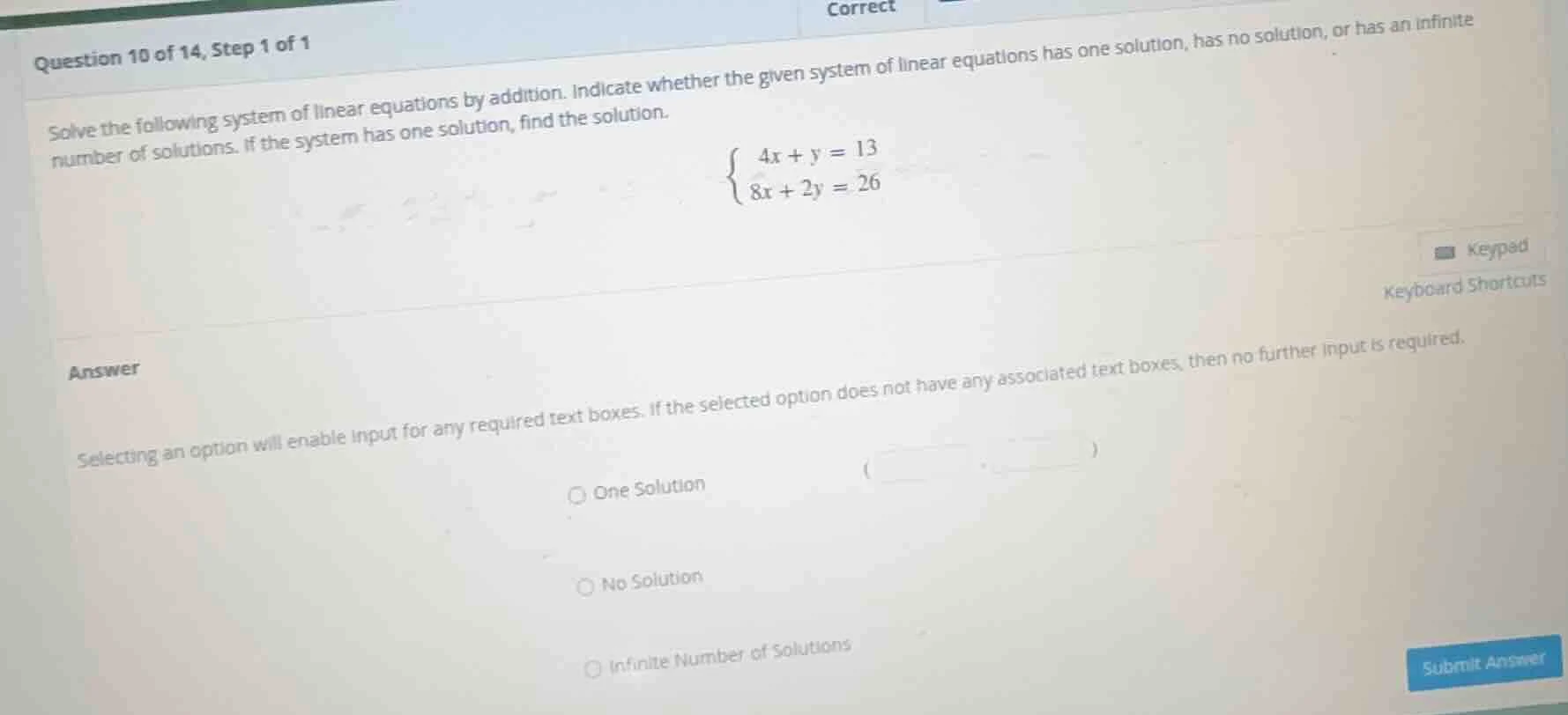 question 10 of 14, step 1 of 1 solve the following system of linear equ…