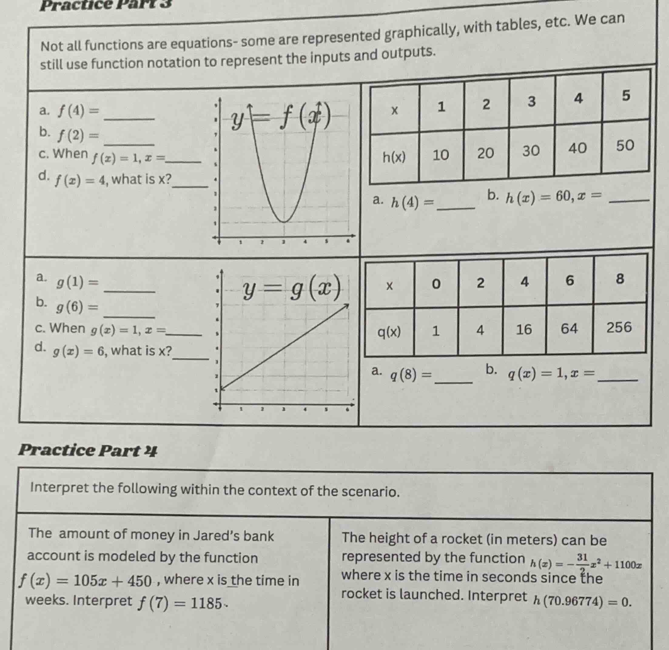 practice part 3 not all functions are equations- some are represented g…