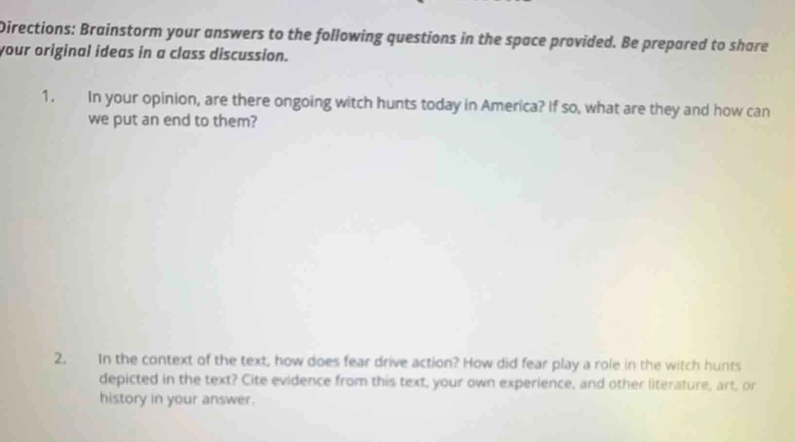 directions: brainstorm your answers to the following questions in the s…