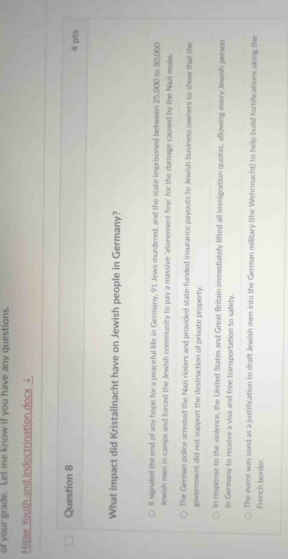 question 8 4 pts what impact did kristallnacht have on jewish people in…