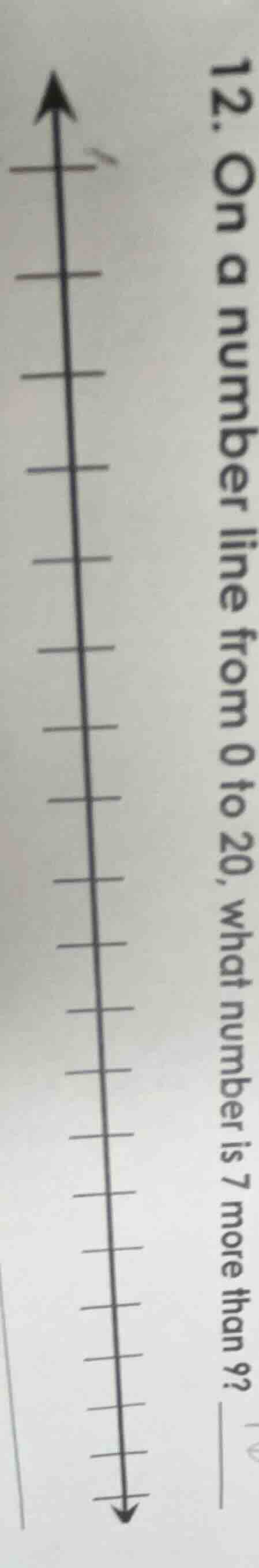 12. on a number line from 0 to 20, what number is 7 more than 9?