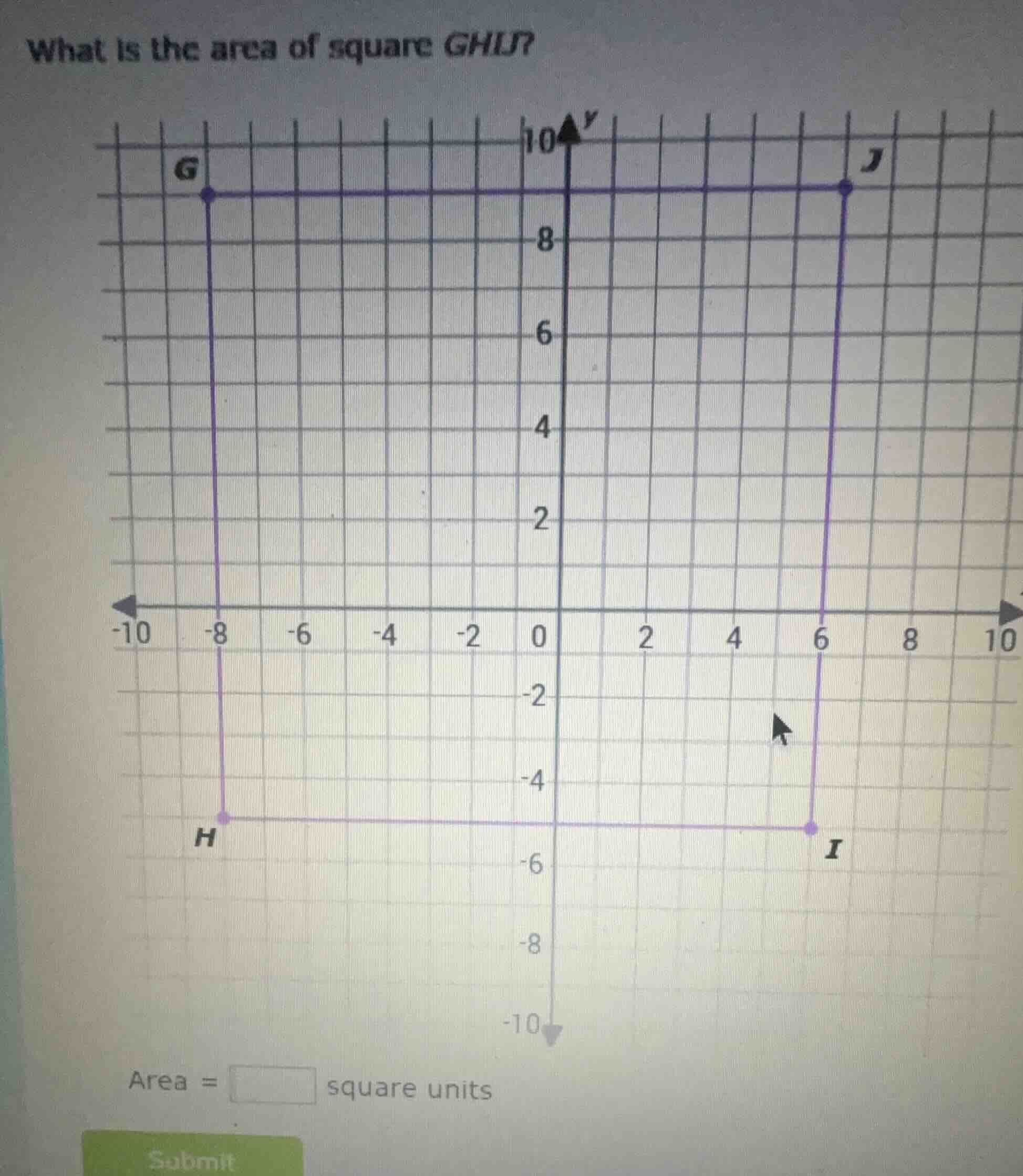 what is the area of square ghij? area = □ square units