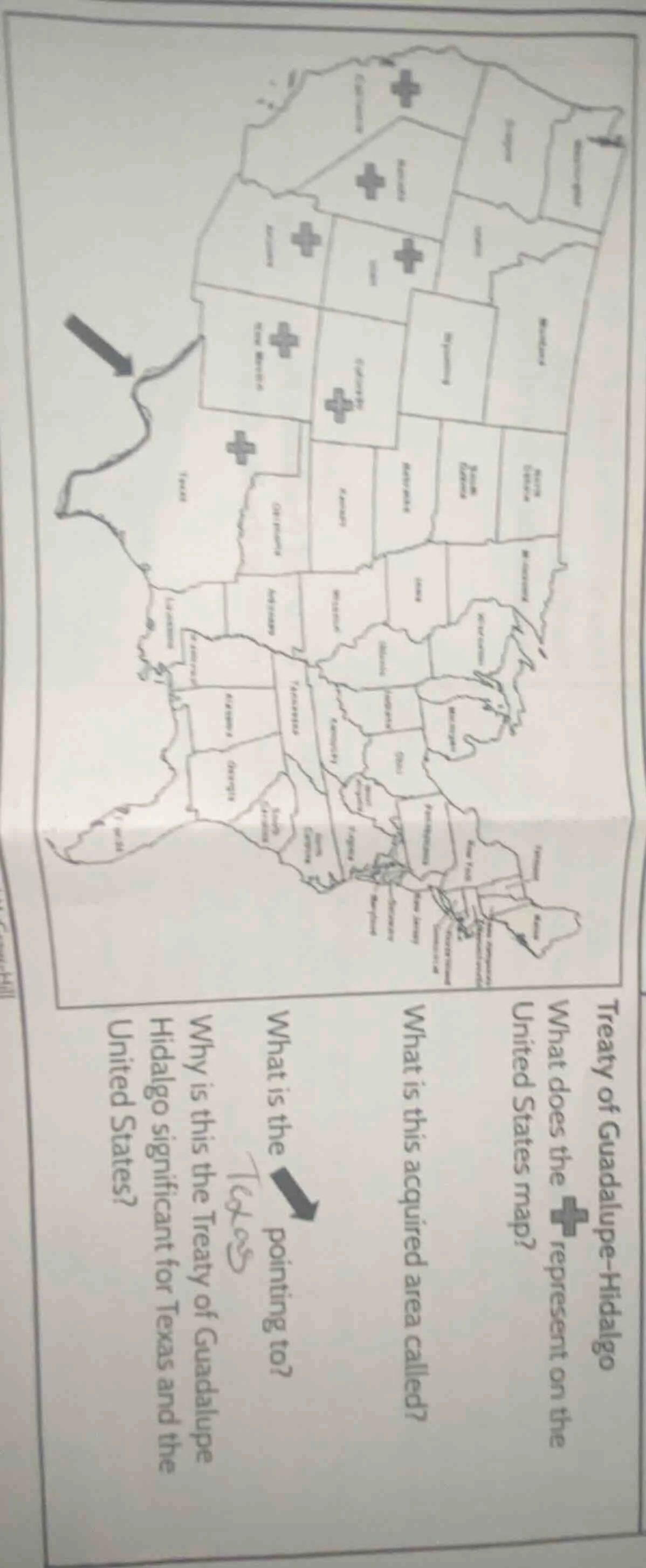 treaty of guadalupe-hidalgo what does the ╋ represent on the united sta…