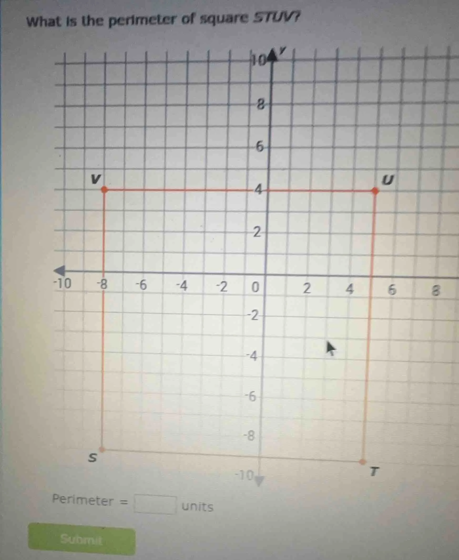 what is the perimeter of square stuv? perimeter = $\boldsymbol{square}$…