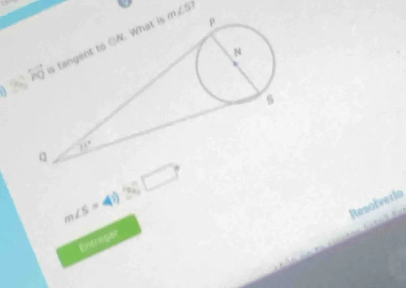 $overleftrightarrow{pq}$ is tangent to $odot n$. what is $mangle s$? $m…