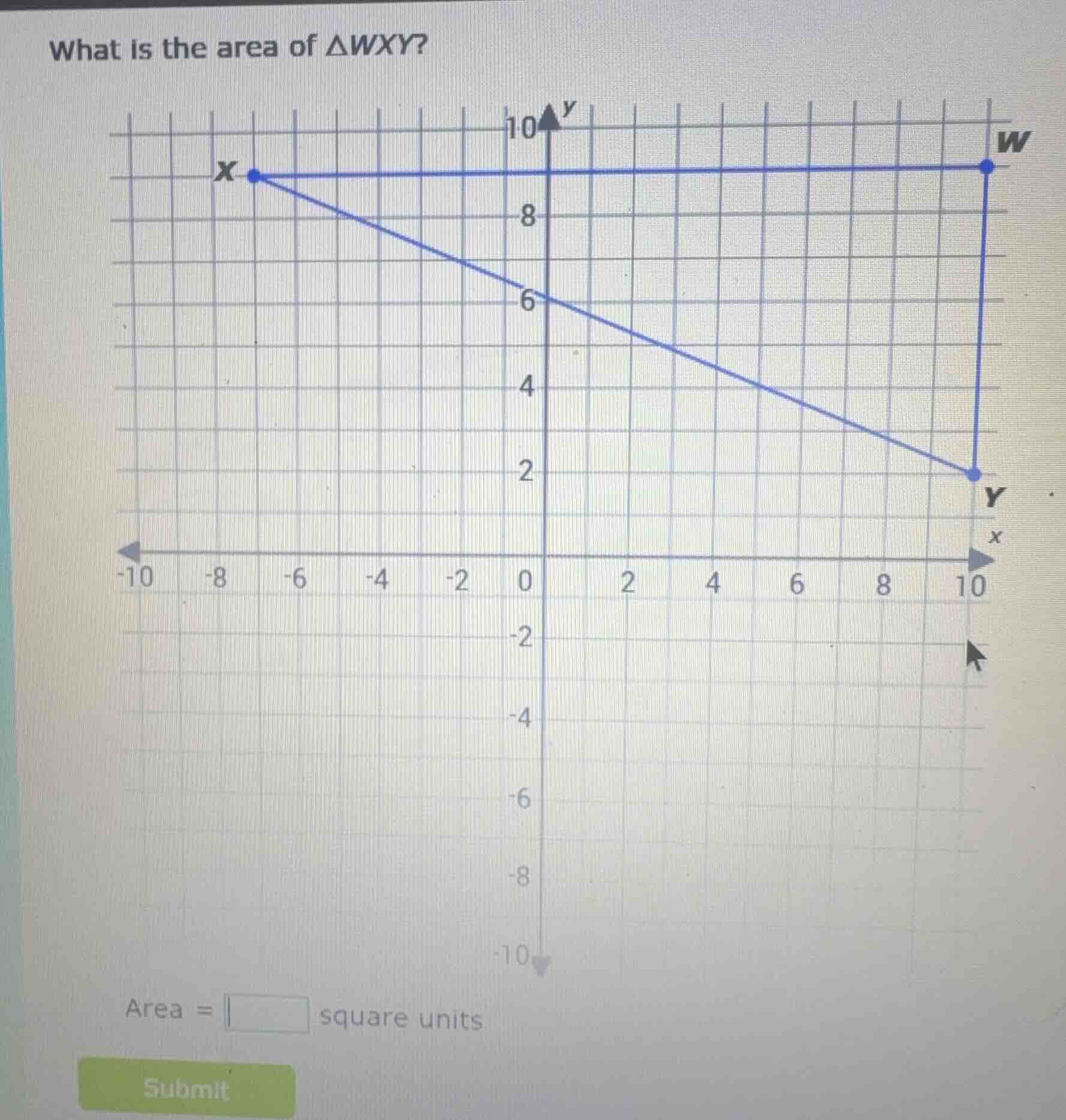 what is the area of $delta wxy$? area = $square$ square units