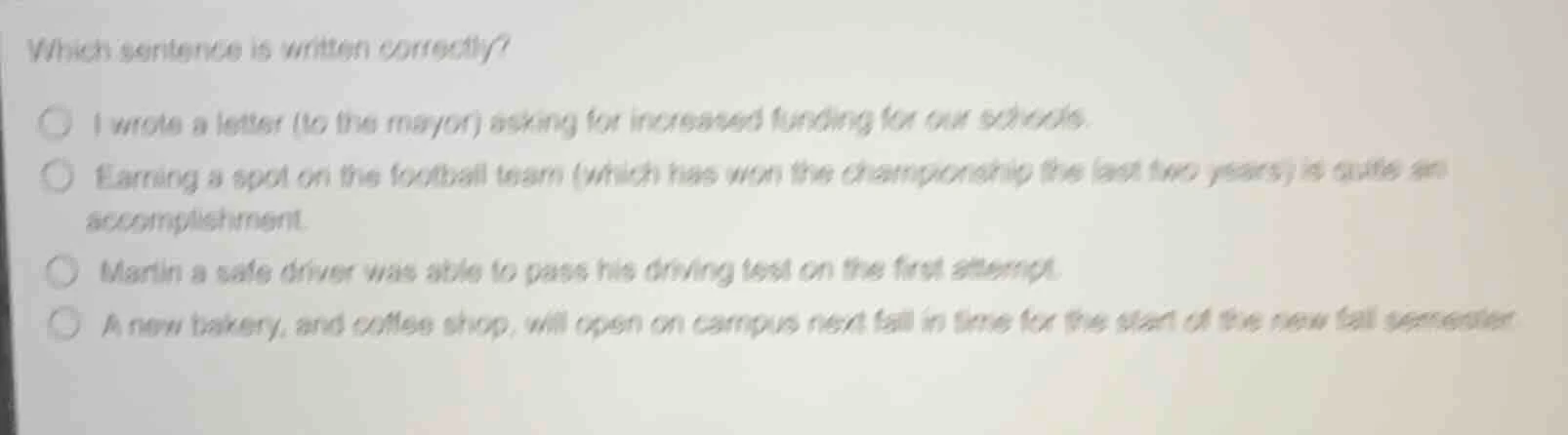 which sentence is written correctly? i wrote a letter (to the mayor) as…