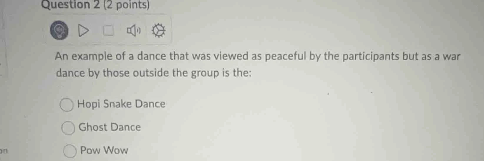 question 2 (2 points)an example of a dance that was viewed as peaceful …