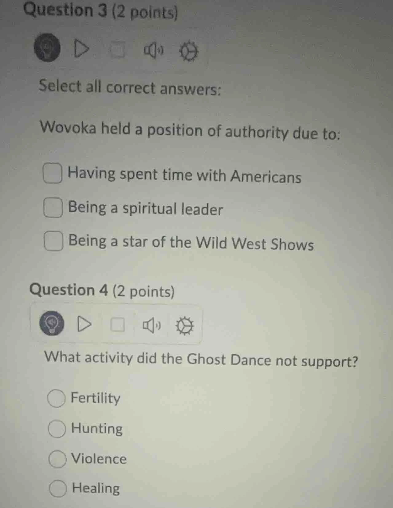 question 3 (2 points)select all correct answers:wovoka held a position …
