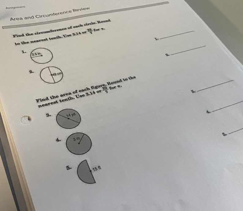 assignment area and circumference review find the circumference of each…