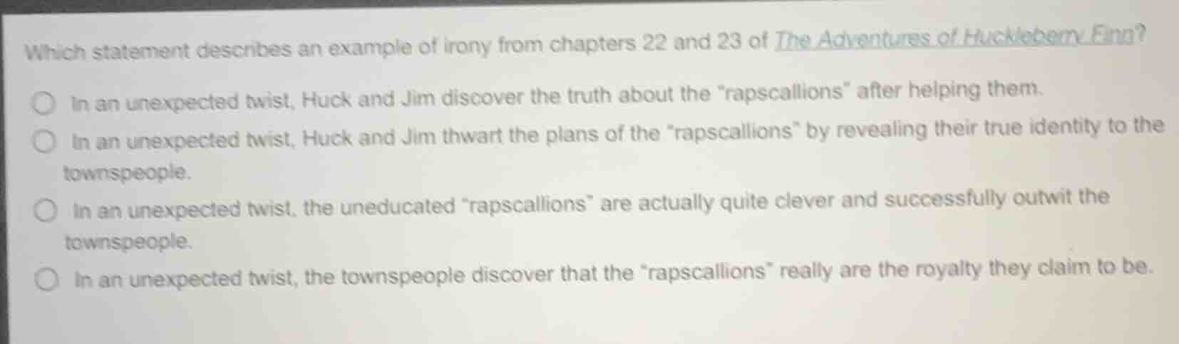 which statement describes an example of irony from chapters 22 and 23 o…