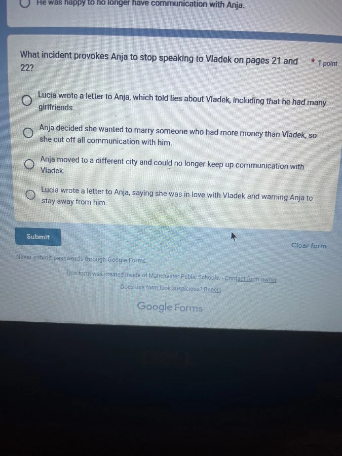 he was happy to no longer have communication with anja. what incident p…