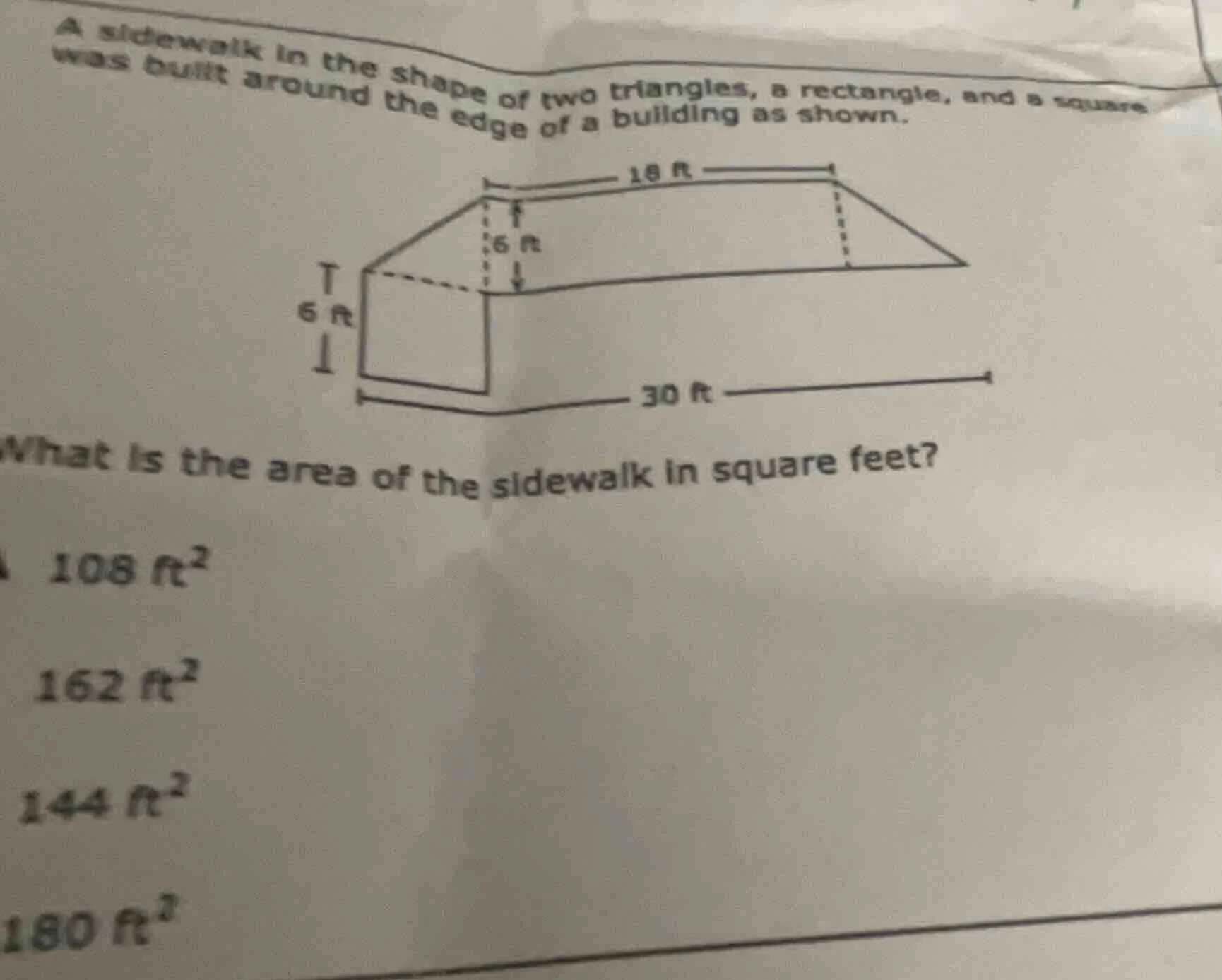 a sidewalk in the shape of two triangles, a rectangle, and a square was…