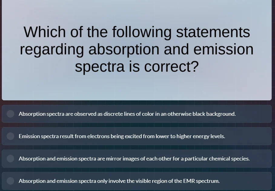 which of the following statements regarding absorption and emission spe…