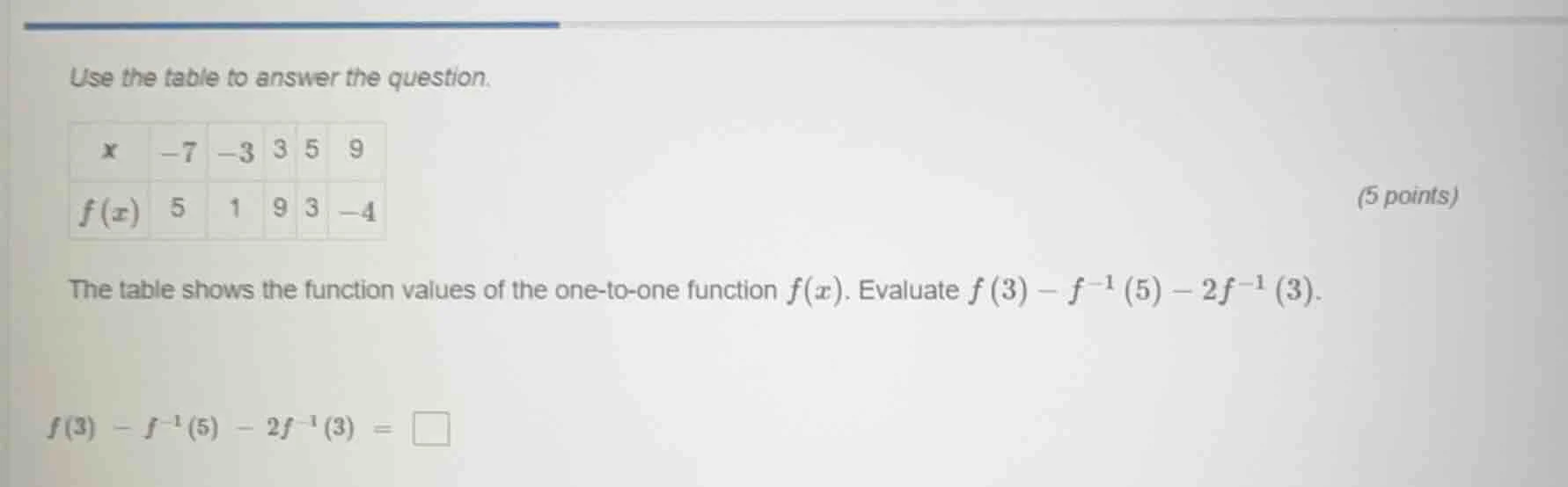 use the table to answer the question. the table shows the function valu…