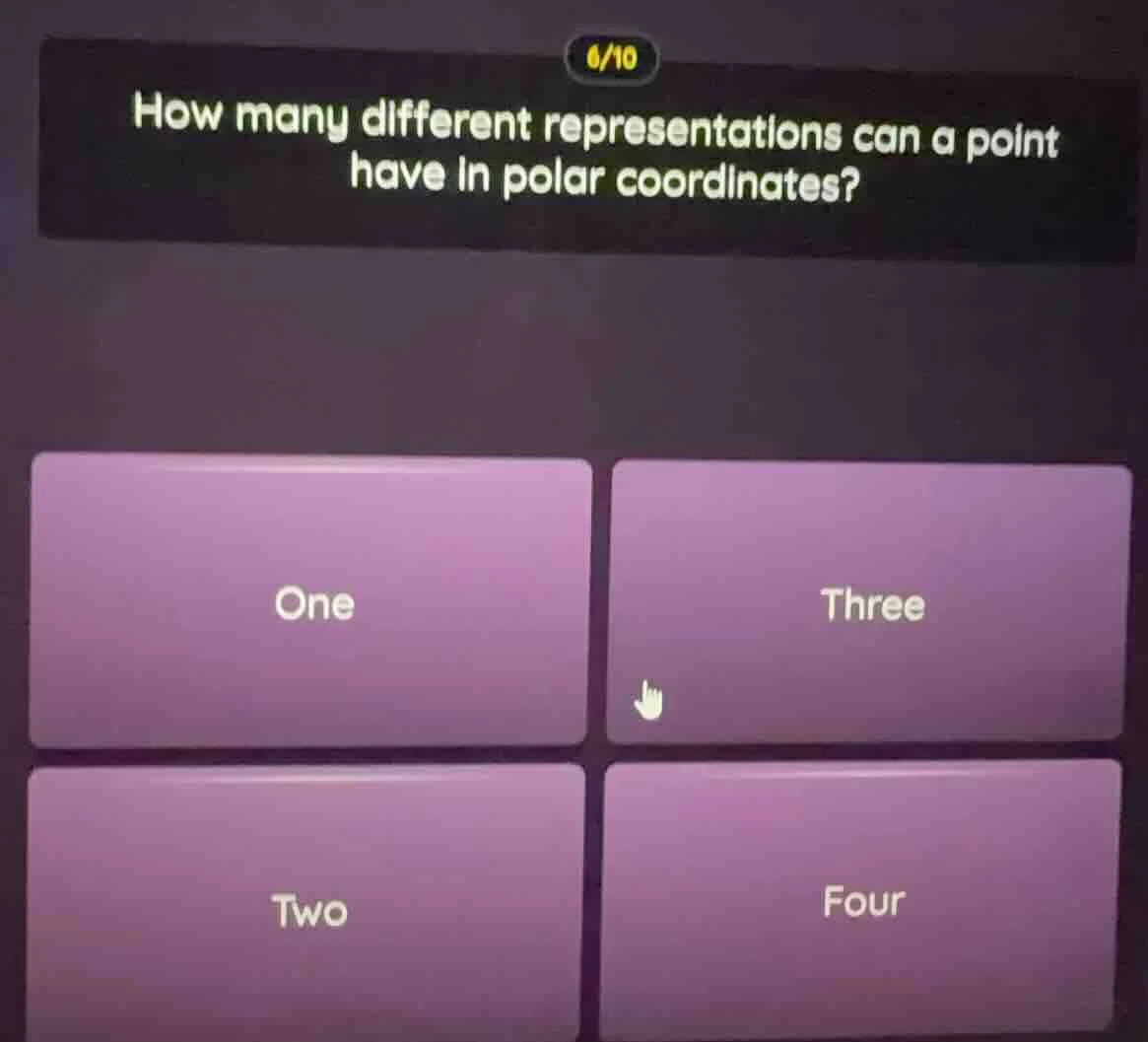 6/10 how many different representations can a point have in polar coord…