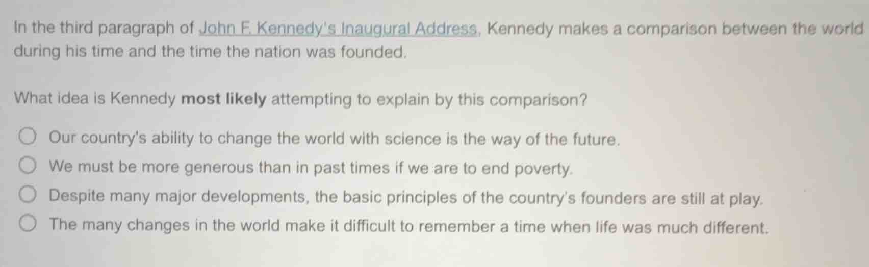 in the third paragraph of john f. kennedys inaugural address, kennedy m…