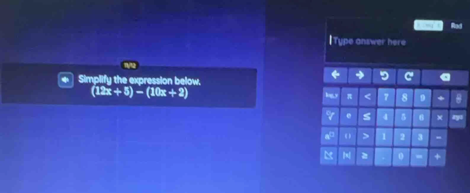 simplify the expression below. $(12x + 5) - (10x + 2)$