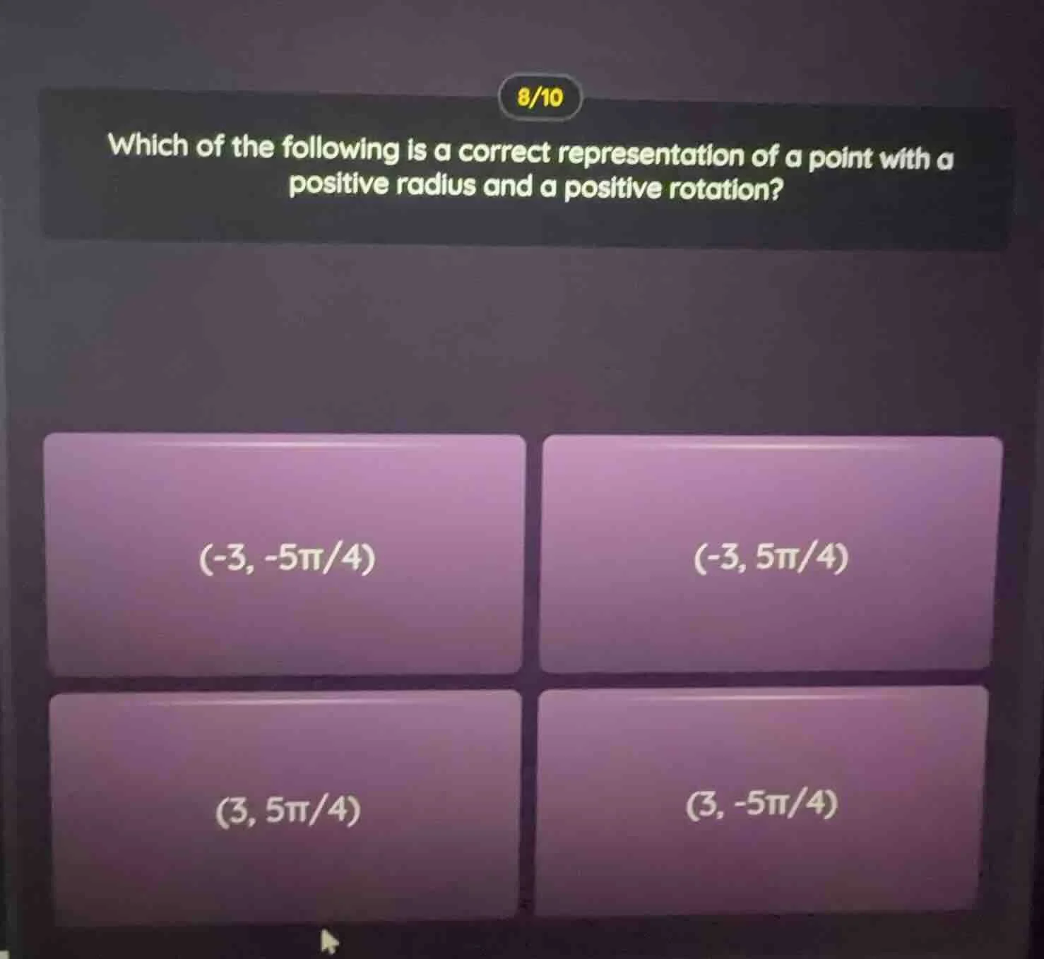 8/10 which of the following is a correct representation of a point with…