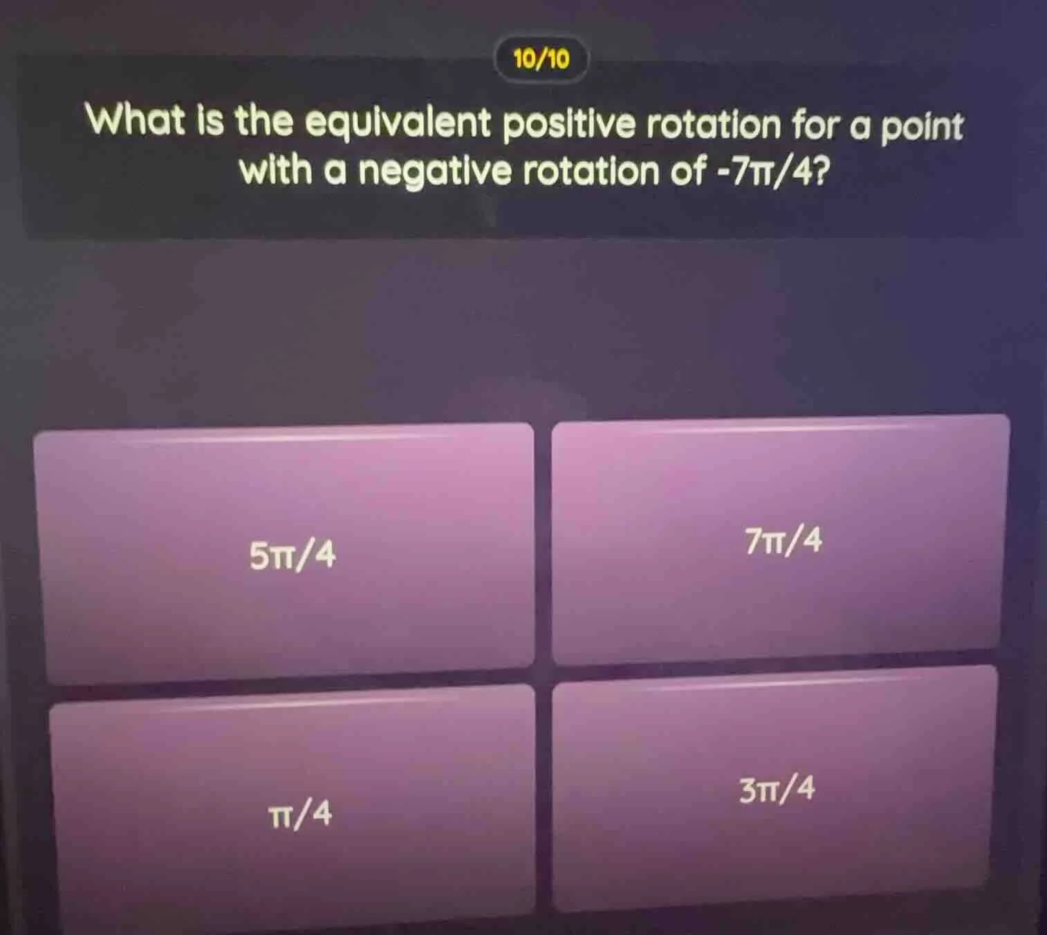 10/10 what is the equivalent positive rotation for a point with a negat…