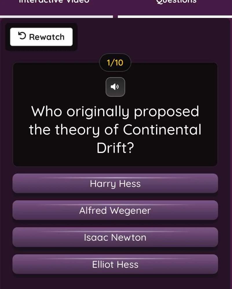 1/10 who originally proposed the theory of continental drift? harry hes…