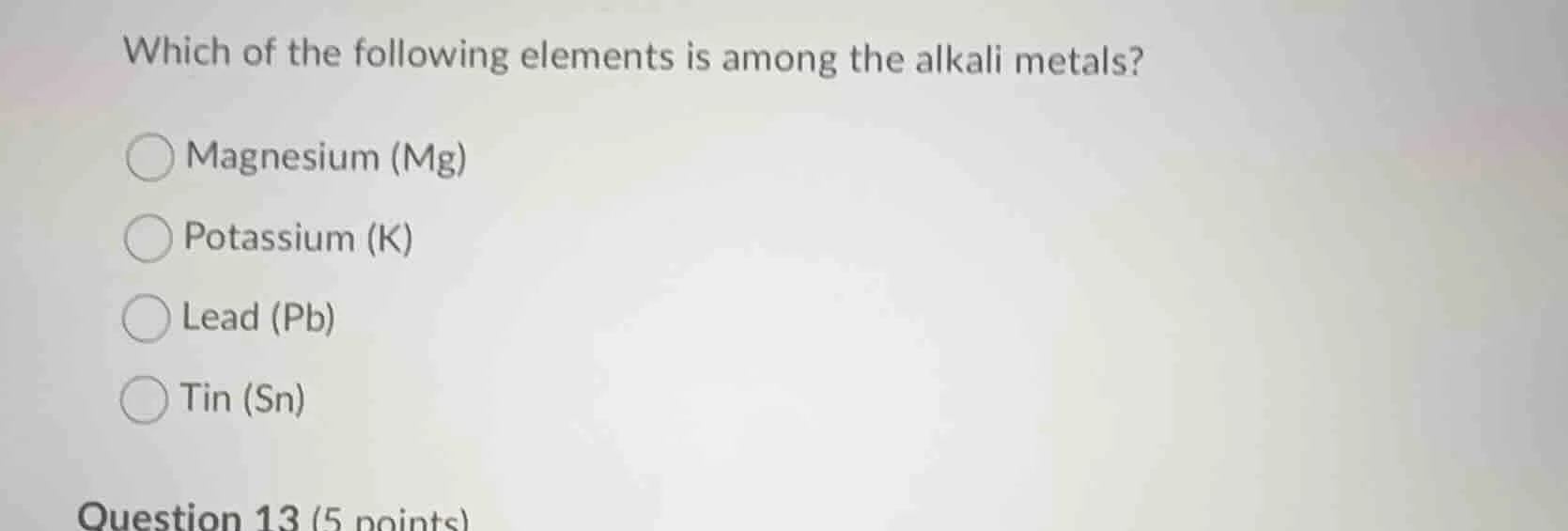 which of the following elements is among the alkali metals?○ magnesium …