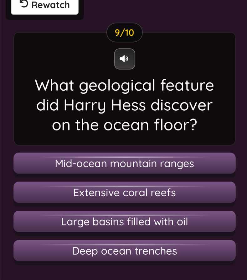 9/10 what geological feature did harry hess discover on the ocean floor…