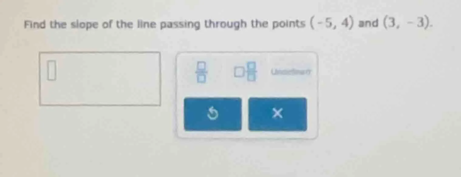 find the slope of the line passing through the points $(-5, 4)$ and $(3…