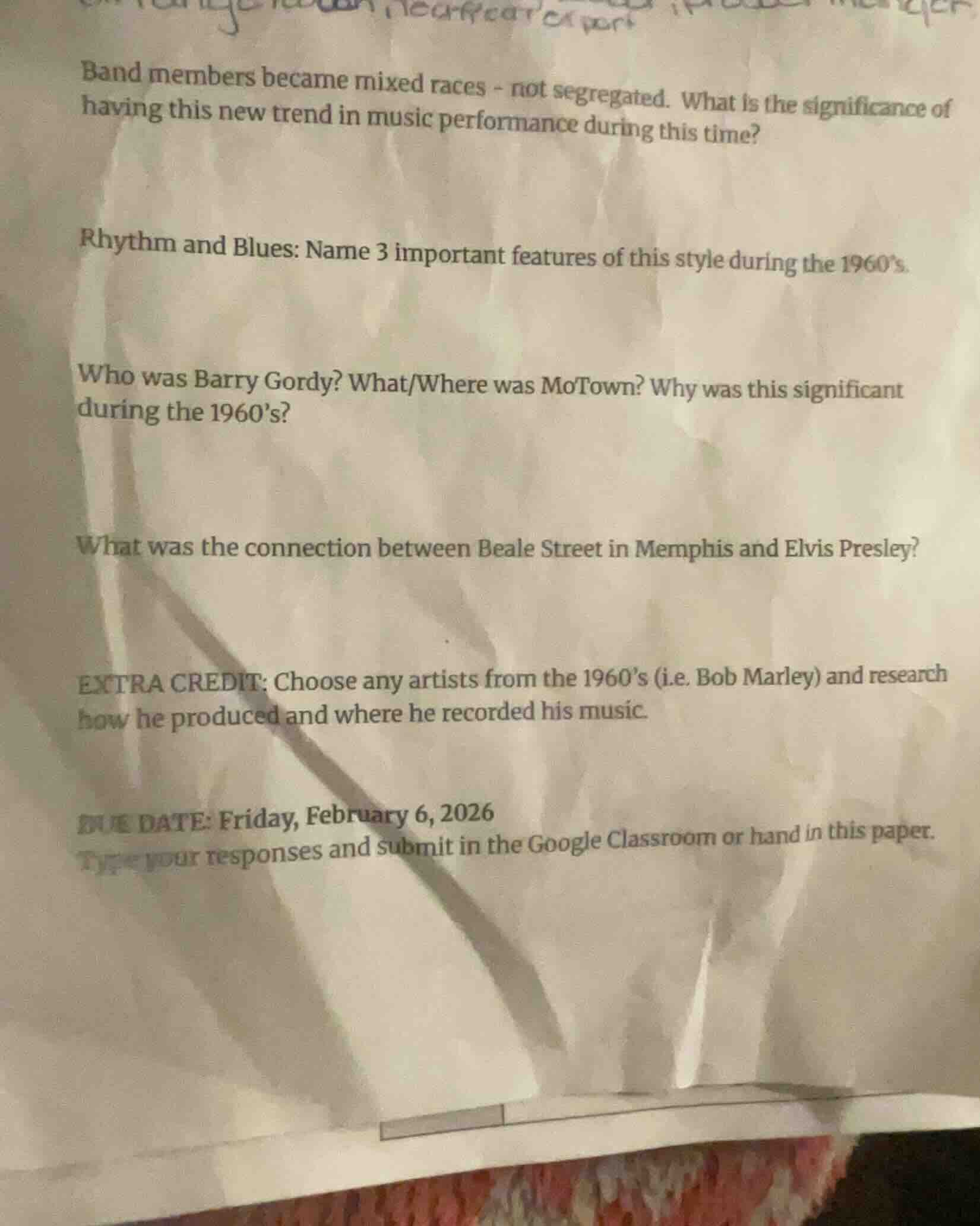 band members became mixed races - not segregated. what is the significa…
