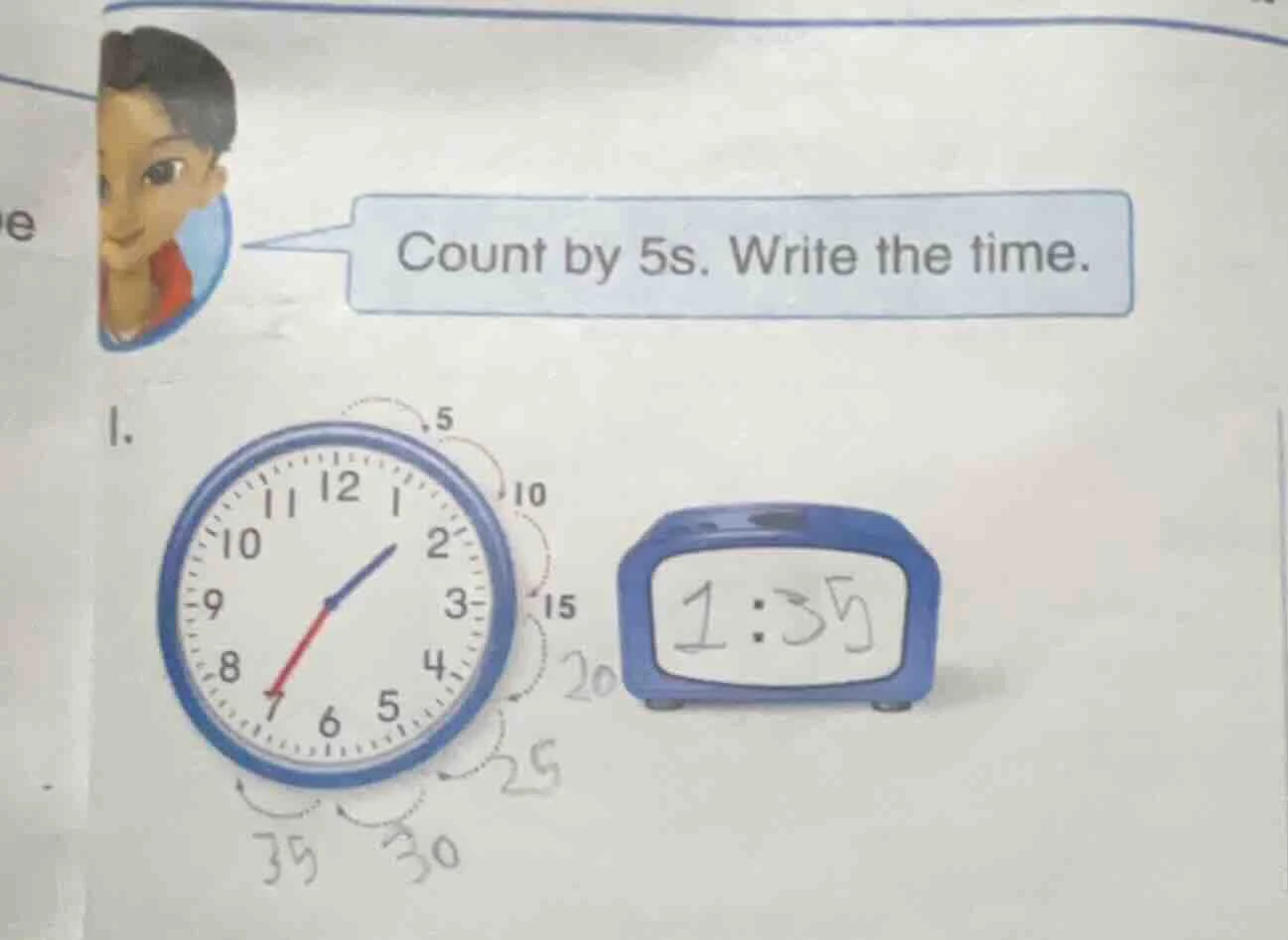 count by 5s. write the time. 1.