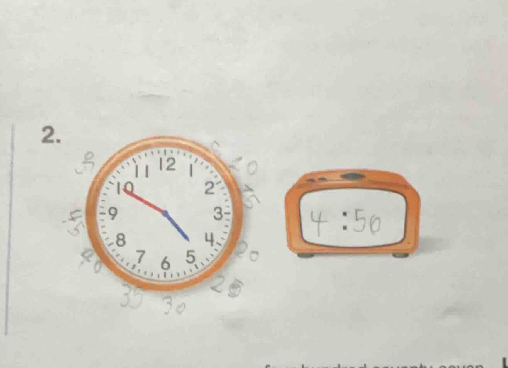 2. write the time shown on the analog clock in the digital clock format.