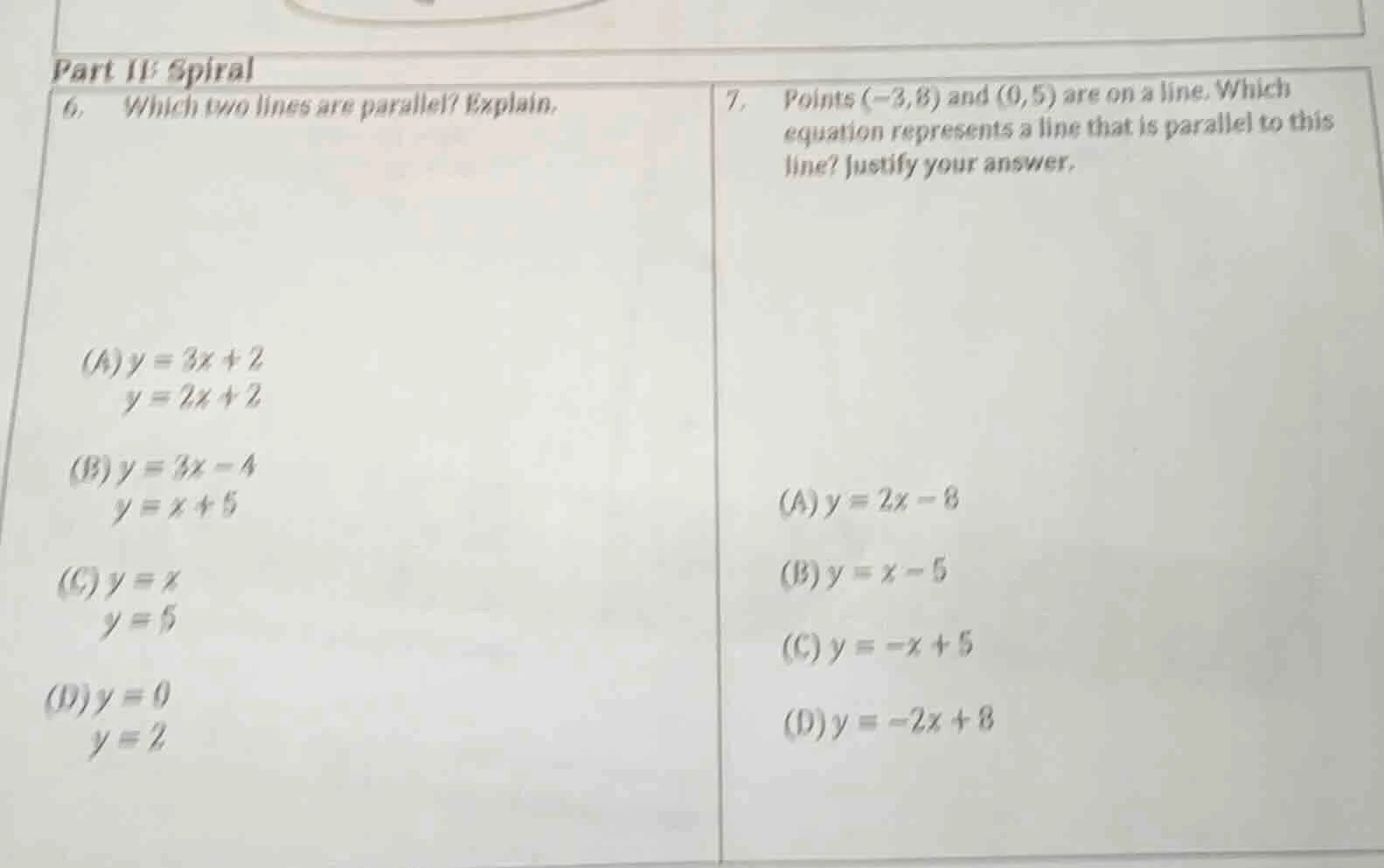 part ii: spiral 6. which two lines are parallel? explain. (a) $y = 3x +…