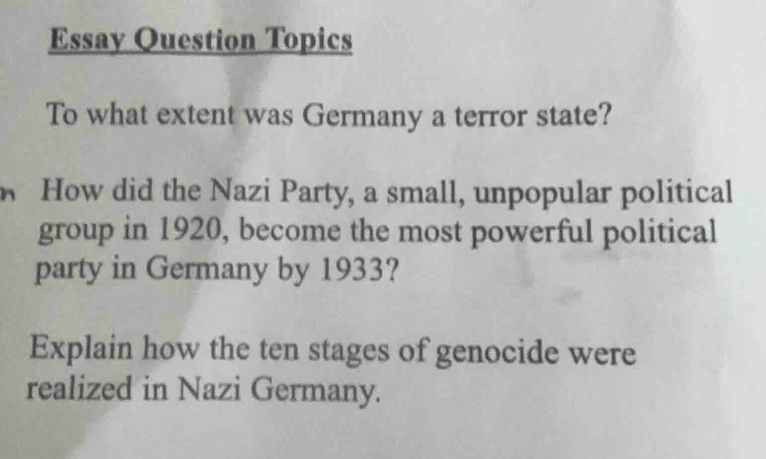 essay question topics to what extent was germany a terror state? how di…