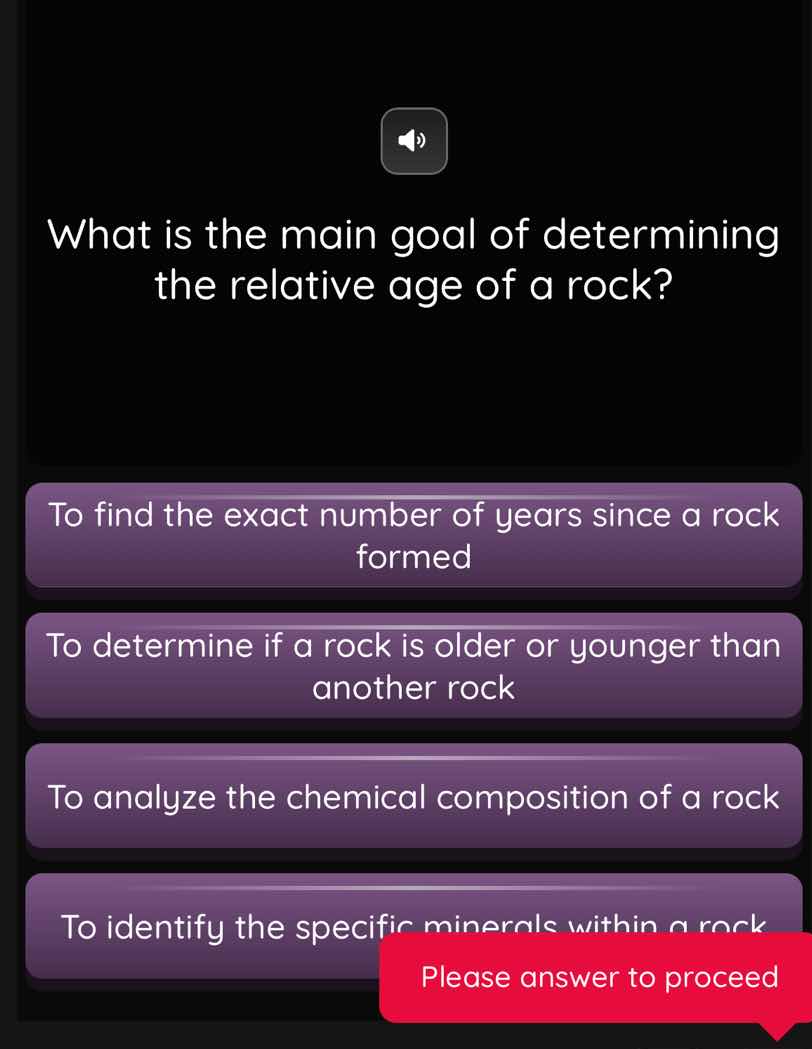 what is the main goal of determining the relative age of a rock? to fin…
