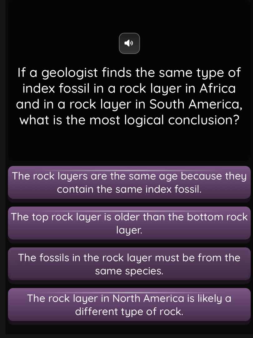 if a geologist finds the same type of index fossil in a rock layer in a…