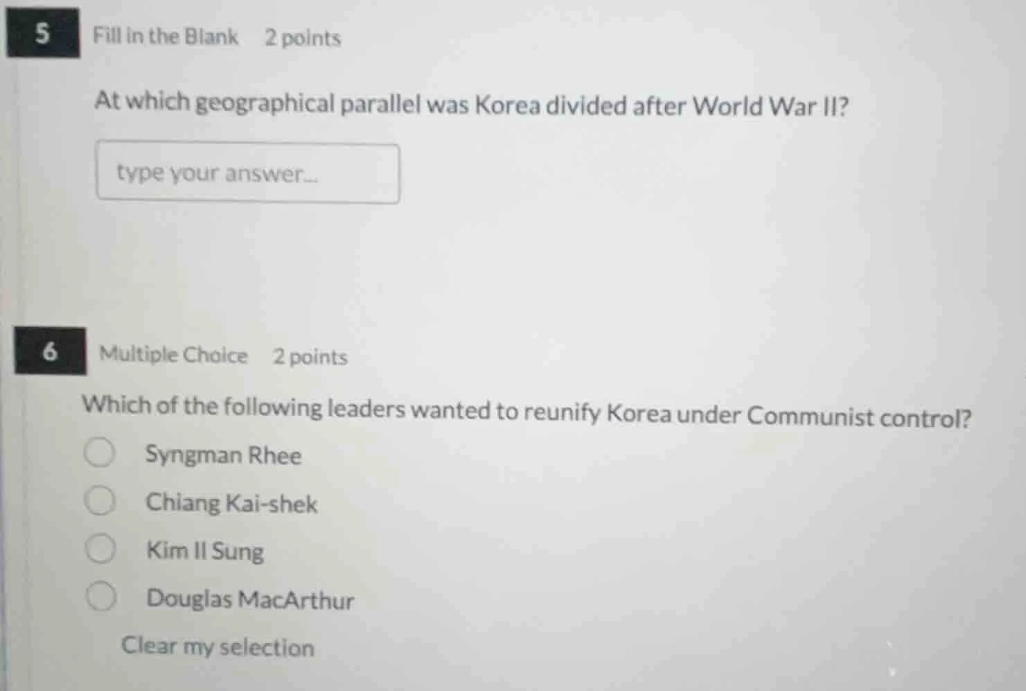 5 fill in the blank 2 points at which geographical parallel was korea d…